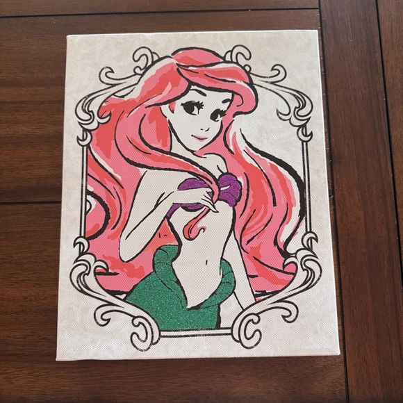 Disney Artissimo The Little Mermaid Ariel 8x10 Canvas Room Wall Decor Glitter - Picture 1 of 6